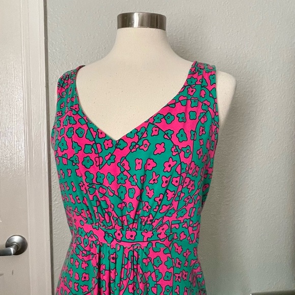 Boden Vibrant Pink & Green Floral Stretchy Maxi Dress Sz 14 Sleeveless Summer - Picture 4 of 13